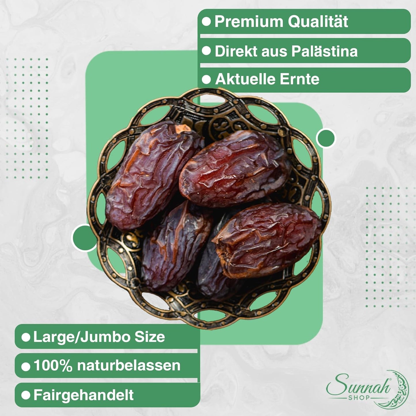 Sunnah Shop® Dátiles Jumbo Medjool, 300 g, de Palestina, dátiles premium, medjool, fechas reales de cosecha fresca, 100% dulzura natural sin azúcar añadida, fechas suaves, dulces veganos