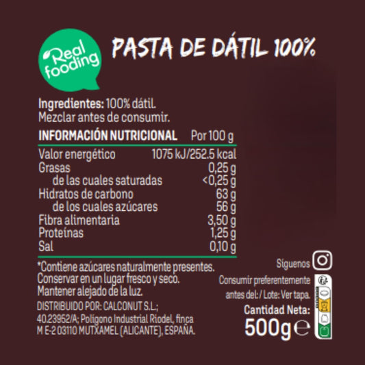 Pasta de dátil Realfooding 1 kg nut&me | 100% dátil | Endulzante natural | Sin azúcares añadidos | Sin aditivos | Sin gluten | Sin lactosa | Sin OGM | Halal