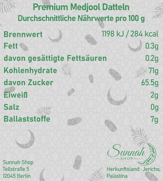 Sunnah Shop® jumbo Medjool Dátiles 300 g de Palestina - Dátiles Medjoul | Dulce de miel de cosecha fresca | Sabor a caramelo único | 100% natural | SIN aditivos | Vegano